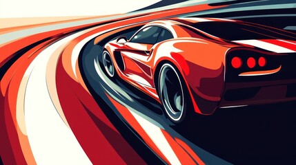 Speedster: A Red Sports Car Zipping Through a Curved Track