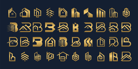 Set of Creative Letter B Logo Design Inspiration. Icons for Real Estate Construction and Architects Simple. © Rachmad