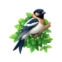 Naklejka premium Blue and White Bird Perched on Branch with Green Leaves