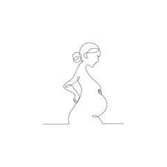 Vector in one continuous line drawing of pregnant woman Isolated on white background minimalist illustration, line art happy young mother holding her pregnant belly minimalist