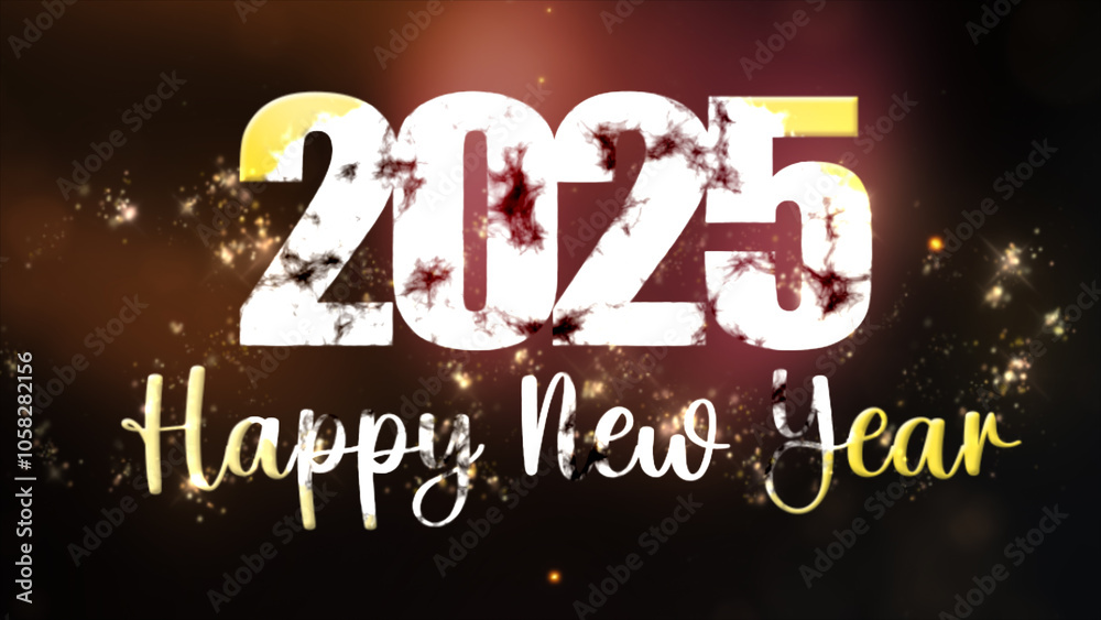 Fototapete glowing particles background with the golden text happy new year 2025. golden 2025 numbers with fest