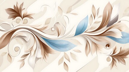 Fototapeta premium A stunning wallpaper design featuring a floral background with intricate flowers in light blue and warm earth tones, creating a tranquil and inviting atmosphere.