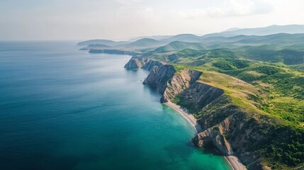 Kinburn Spit, Ukraine, aerial view. Black Sea, wild nature beautiful landscape.