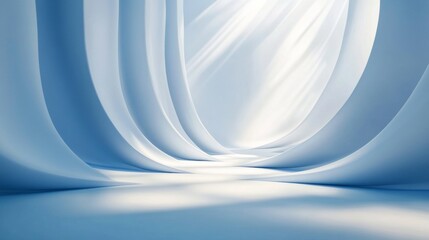 Panoramic abstract blue background for product presentation with sunlight and blurred shadows wall. Winter background.
