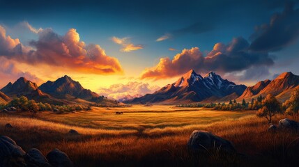 Naklejka premium Serene Desert Sunset Landscape Panorama