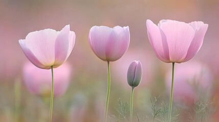 Fototapeta premium A serene arrangement of pink flowers in a soft-focus background.
