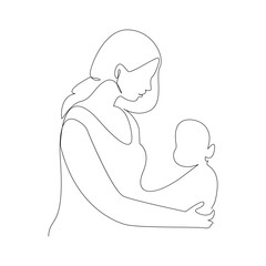 Vector happy mother day card in one continuous line drawing isolated on white background. Mother's Day pro vector illustration 