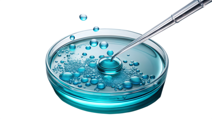 Scientific Experiment in Petri Dish with Blue Liquid isolated on white background as transparent. PNG. AI GENERATED
