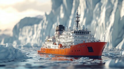 Fototapeta premium A Close up View of a Polar Research Vessel Studying the Antarctic Ice Landscape