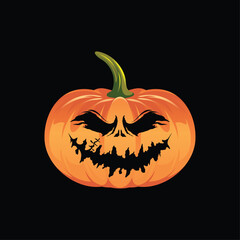 Creepy pumpkin vector with a creepy carved face, featuring dark colors. Ideal Halloween illustration on a black background, perfect for seasonal designs