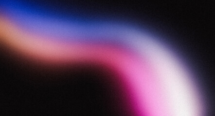 Vibrant dark pink orange blue black color grainy backdrop design. Abstract glowing colors wave shaped noisy texture, flowing colors gradient on black, website header design, cover, banner