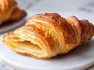 The croissant flaky and buttery, with a perfectly crisp exterior and a soft, layered interior.