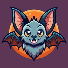 Cute design cartoon bat character with large ears and wings, perfect for Halloween decorations or children's illustrations vector.