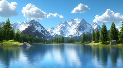 Fototapeta premium Serene Mountain Lake with Lush Greenery