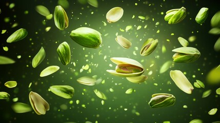 Dynamic display of pistachio nuts in shells  a healthy snack for eye catching advertising