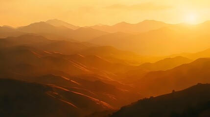 Beautiful mountainous landscape with the sunset in the background. 