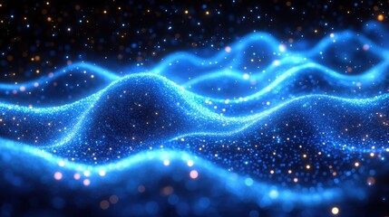 Abstract Blue Light Waves on Dark Background	