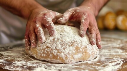 Fototapeta premium Baking with Strong Hands and Flour - Creating Breads, Pasta, and Pizza in a Long Format