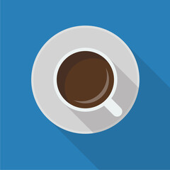 Cup of coffee top view. Flat style design.