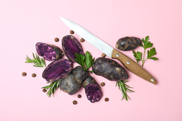Concept of unusual vegetable - purple potato vegetable