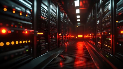 Server Room with Red Lights