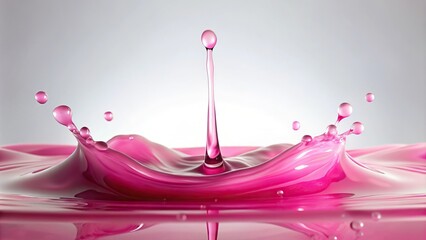 A tranquil scene of pink liquid slowly dripping, merging seamlessly into a white backdrop, creating an artistic representation of calmness and beauty., drop, vibrant, elegance, harmony, contrast