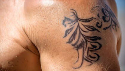 Fototapeta premium Floral tattoo on a man's shoulder