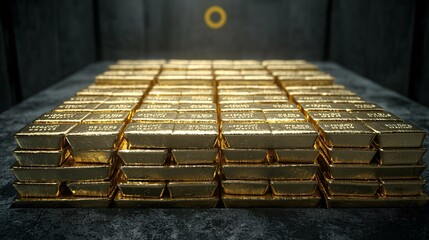 Documentary image showing gold bullion in a vault, security and caution symbols subtly in the background, capturing the dual nature of gold as wealth and risk, high-detail texture