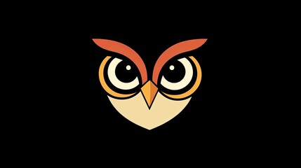 Obraz premium Simple, abstract owl logo with big eyes, rendered in clean, minimal lines.