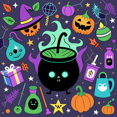 Seamless background of Halloween theme shopping icon vector illustration