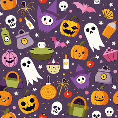 Seamless background of Halloween theme shopping icon vector illustration