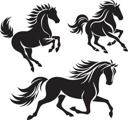 set of running horse animal logo silhouette vector art illustration