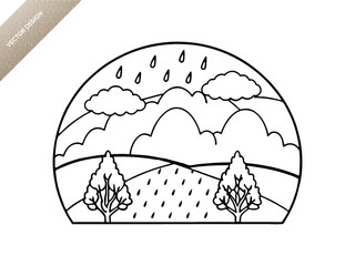 Fototapeta premium Rainy season natural scene landscape silhouette black vector art design 