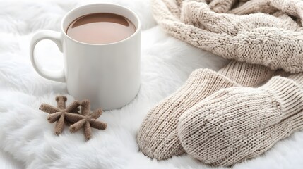 Cozy Winter Flat Lay with Accessories and Drink