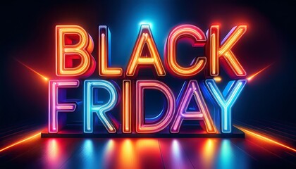 Bright Black Friday neon light banner showcasing vibrant colors and playful design for holiday shopping excitement. Generative AI