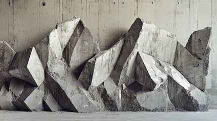 Jagged cement pieces in a line, emphasizing rough, broken surfaces and a raw construction zone aesthetic