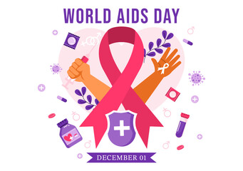 World AIDS Day Vector Illustration on 1 December featuring a Red Ribbon Symbol to Raise Awareness of the AIDS Epidemic in a Flat Style Background