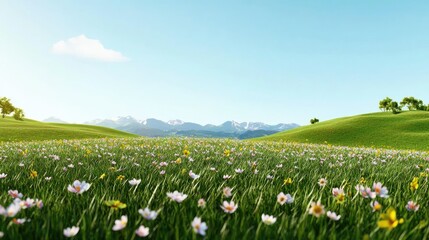 Obraz premium Breathtaking scenic view of wildflower-covered rolling hills under a clear sky