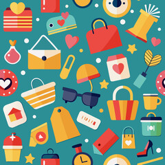 seamless background with shopping icons vector 