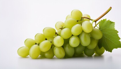 photo of fresh green grapes on white background