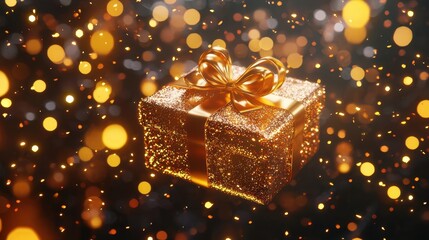 Floating Christmas Gift with Sparkling Background