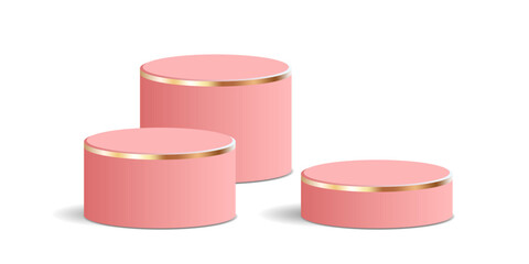 cylinder podium tube circle podium with gold strip stage 3d Abstract minimal scene mockup products display studio, Stage showcase. Vector geometric forms	