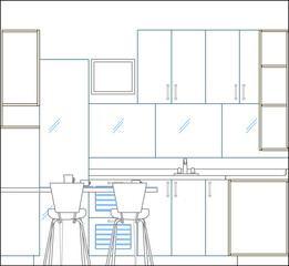 Vector sketch illustration of home kitchen interior architectural design silhouette
