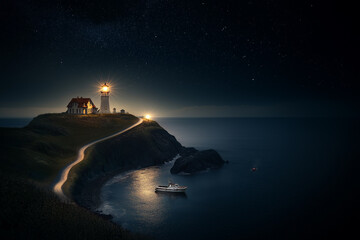 light house panorama at night
