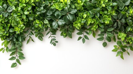 Obraz premium Vibrant green leaves adorning a white wall, natural tapestry of lush foliage and fresh botanical beauty