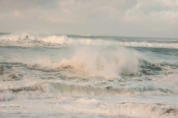Rough Ocean Waves in Afternoon Light: Powerful Coastal Scene