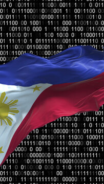 Philippines flag - 3D realistic waving flag on matrix digital background with binary code