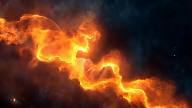 free shape burning fire flame glowing on black dark background, fire power