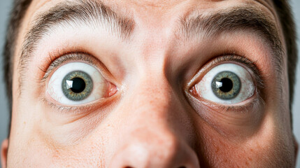 Eyes wide open, filled with haunted, anxious expression, conveying intense emotion and surprise. close up captures intricate details of eyes and skin