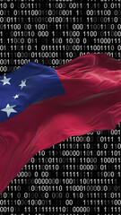 Samoa flag - 3D realistic waving flag on matrix digital background with binary code